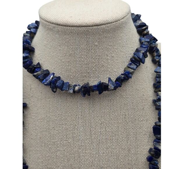 Lapis Lazuli Gemstone Nuggets Beautiful Vintage Long Necklace - Picture 6 of 6